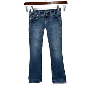 SANG REAL Jeans Women Bootcut Slim Embellished Only The Chosen Size 27 Dark Blue